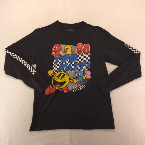 Pacman Video Game Graphic Crew Neck Long Sleeve Shirt Mens Size M Black - Picture 2 of 9